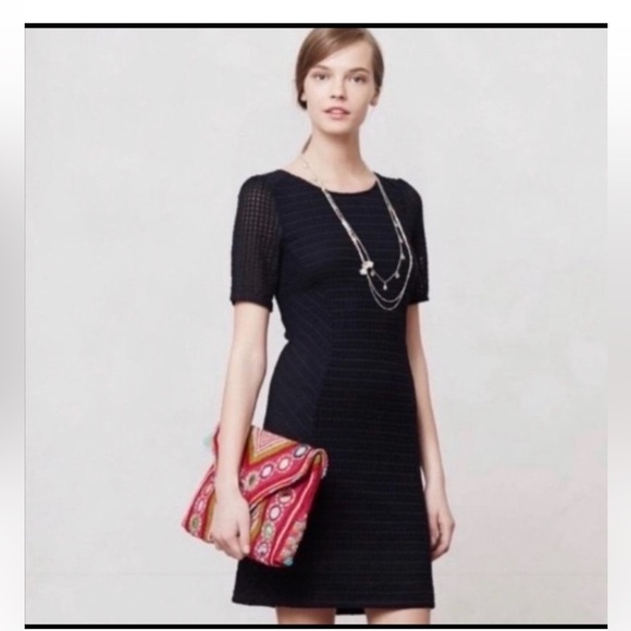 Anthropologie x Maeve Seersucker Textured Sheath Stretch Dress Navy Blue Sz M - Picture 1 of 3